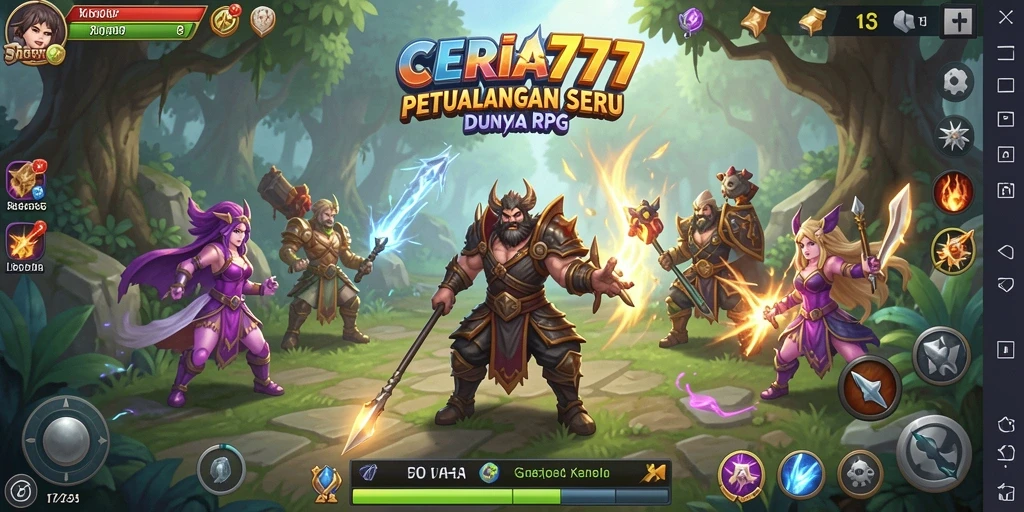 Tangkapan layar utama CERIA777 menunjukkan pertarungan epik dalam game RPG.