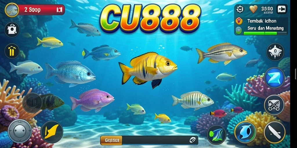 Gameplay CU888 Tembak Ikan yang menyenangkan dan penuh warna.
