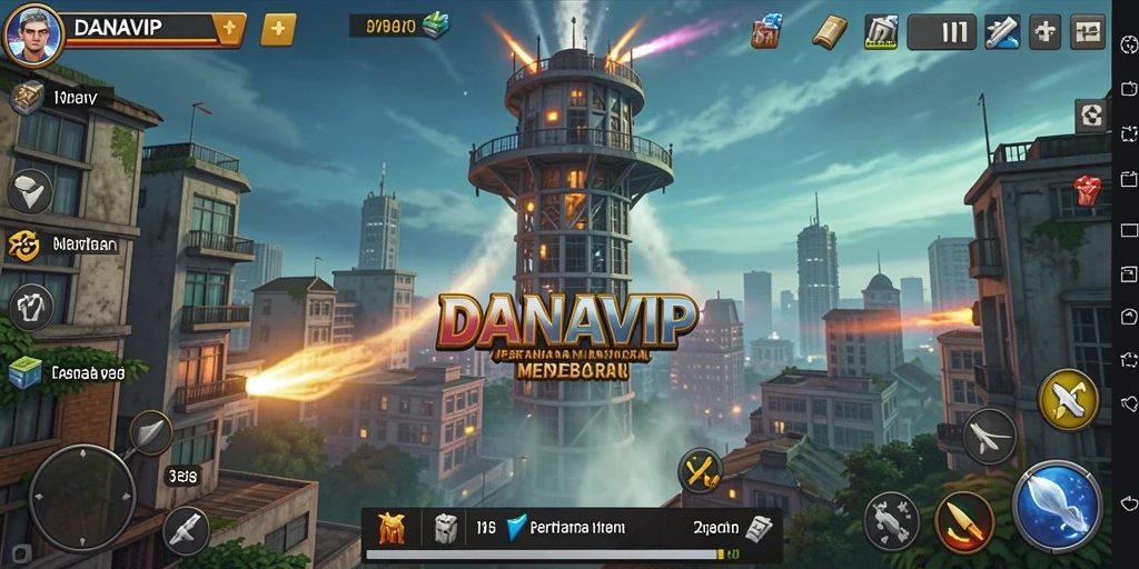 Tangkapan layar gameplay <strong>DANAVIP</strong> yang menampilkan strategi menara pertahanan.