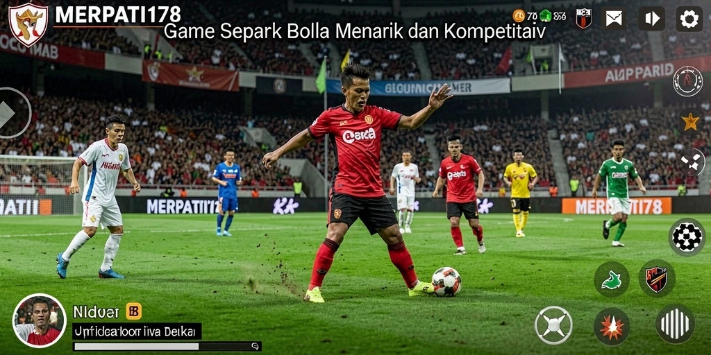 Tampilan gameplay menarik dari MERPATI178 yang menunjukkan aksi pertandingan sepak bola.