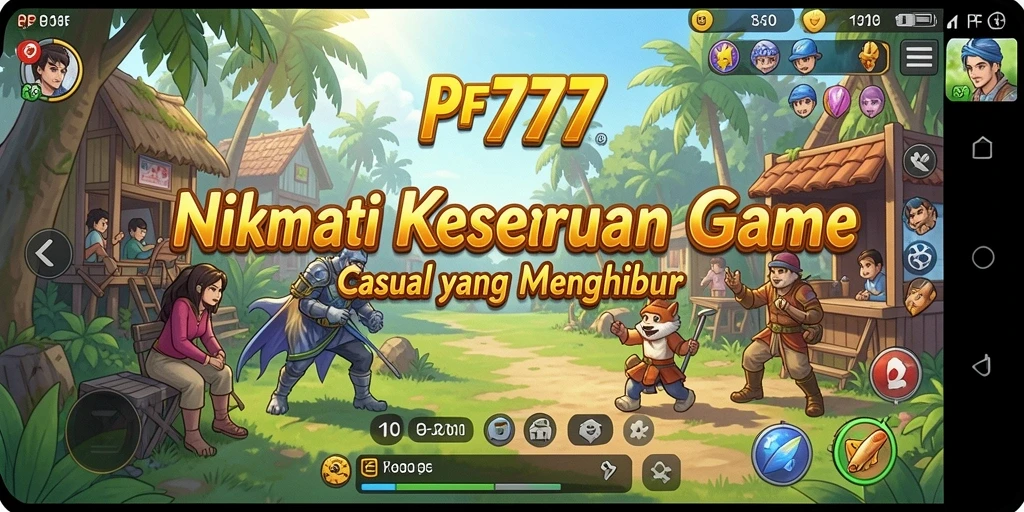 Tangkapan layar gameplay PF777 dengan suasana santai dan penuh warna.