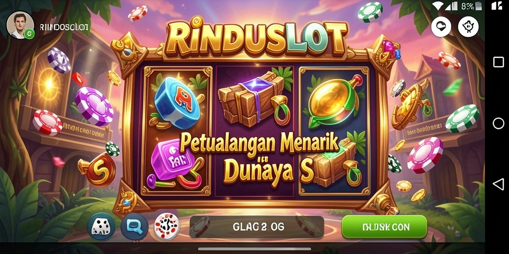 Tangkapan layar utama RINDUSLOT menunjukkan gameplay seru dan penuh warna.