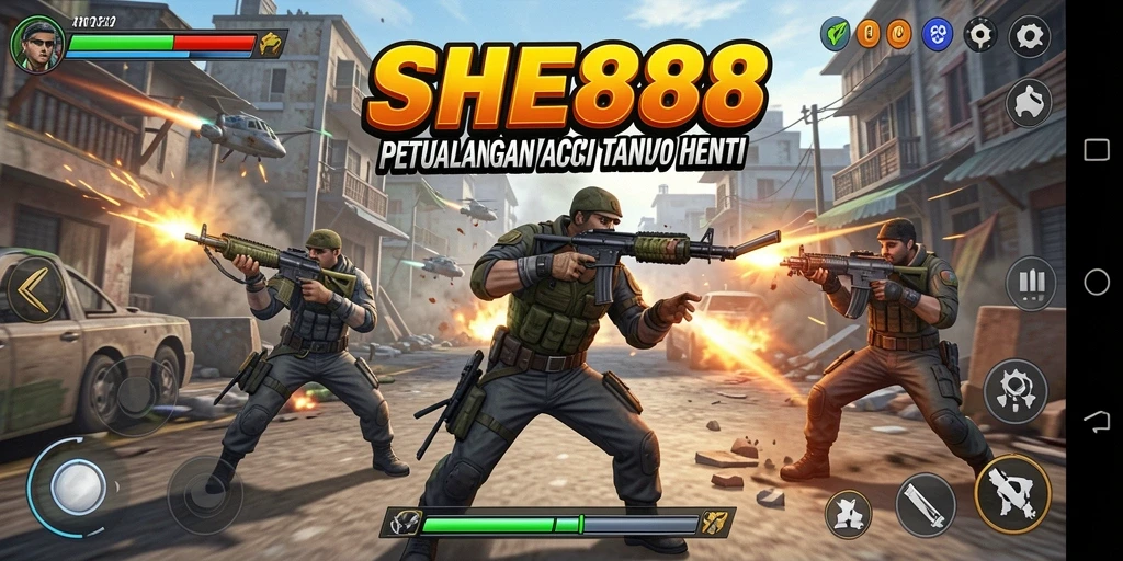 Screenshot utama SHE888 menampilkan aksi seru dalam permainan.